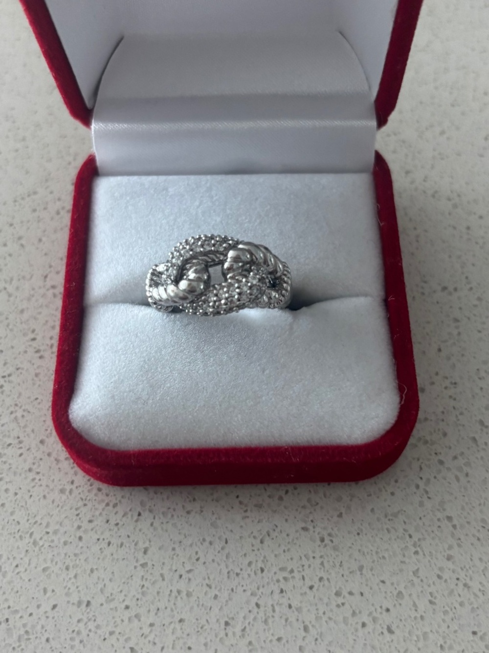 New Judith Ripka Love Knot .925 CZ Cable Ring, size 7 - Picture 3 of 4
